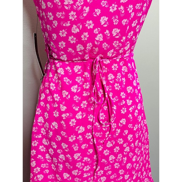 Lulu's Cornelia Pink Floral Ruffle Wrap Dress Women Sm Barbiecore Brunch Femme - Picture 10 of 12